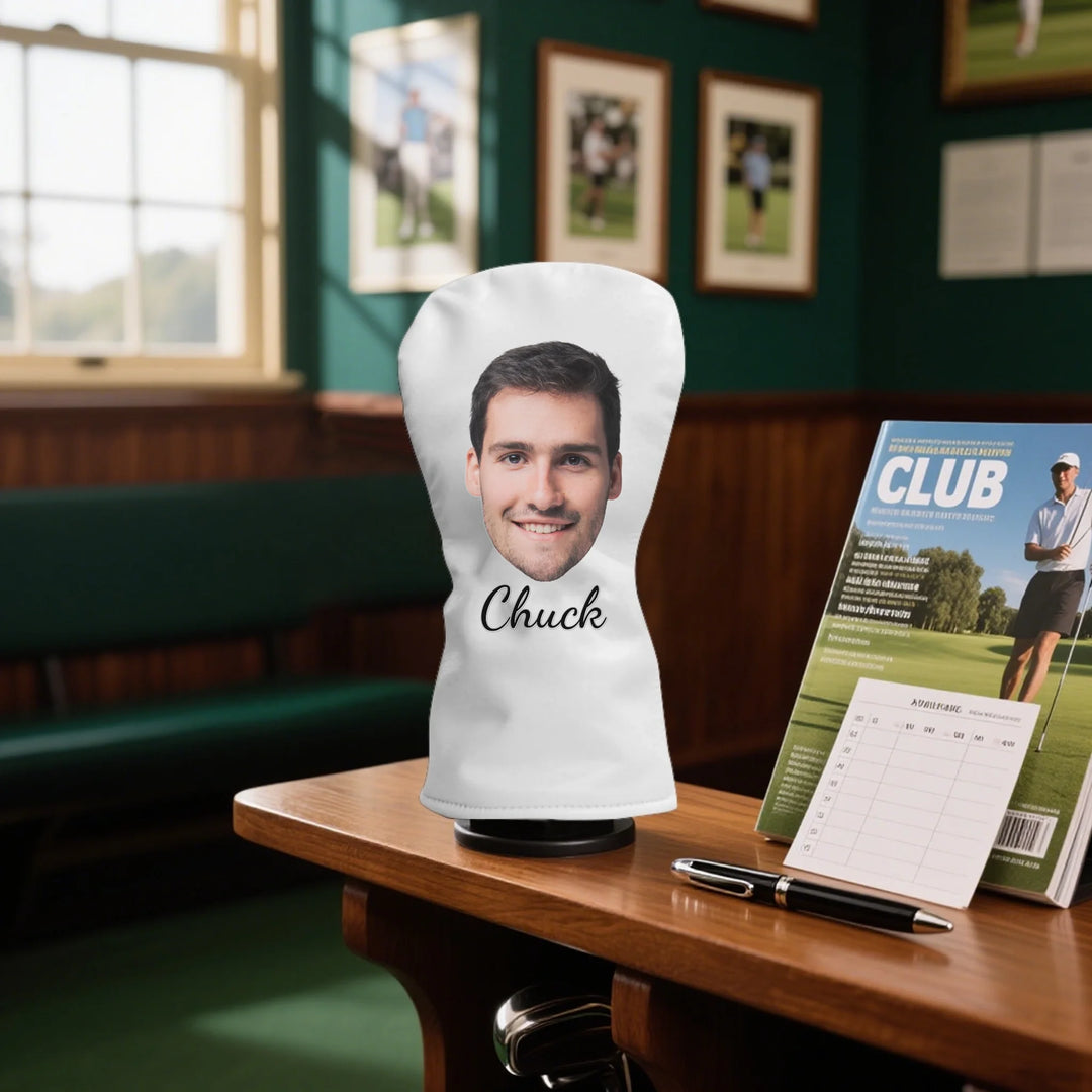 Custom personalized Photo face golf club head cover featuring uploaded photo, name, custom text, and matching design in any color — premium gift for golf lovers by ARTFULANE