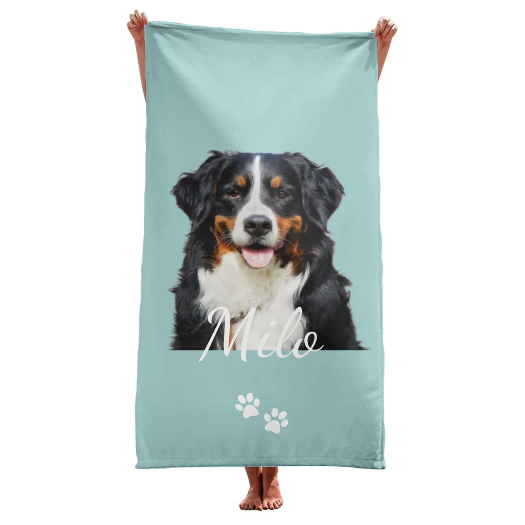 Personalized Photo pet towel with custom text like a name. Available in any color for dogs or cats-ARTFULANE