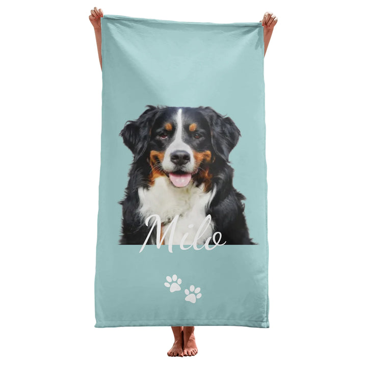 Personalized Photo pet towel with custom text like a name. Available in any color for dogs or cats-ARTFULANE