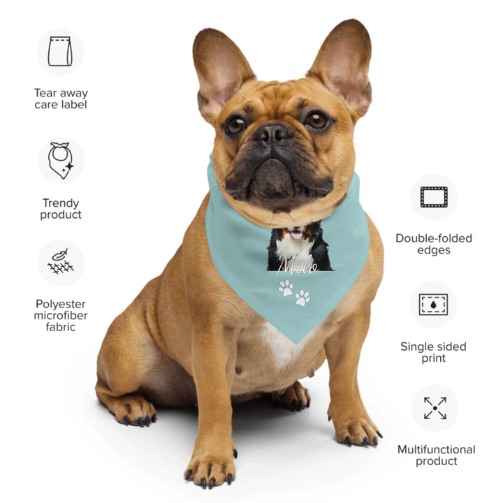 Personalized Photo pet bandana with custom text like a name. Available in different in any color for dogs or cats-ARTFULANE
