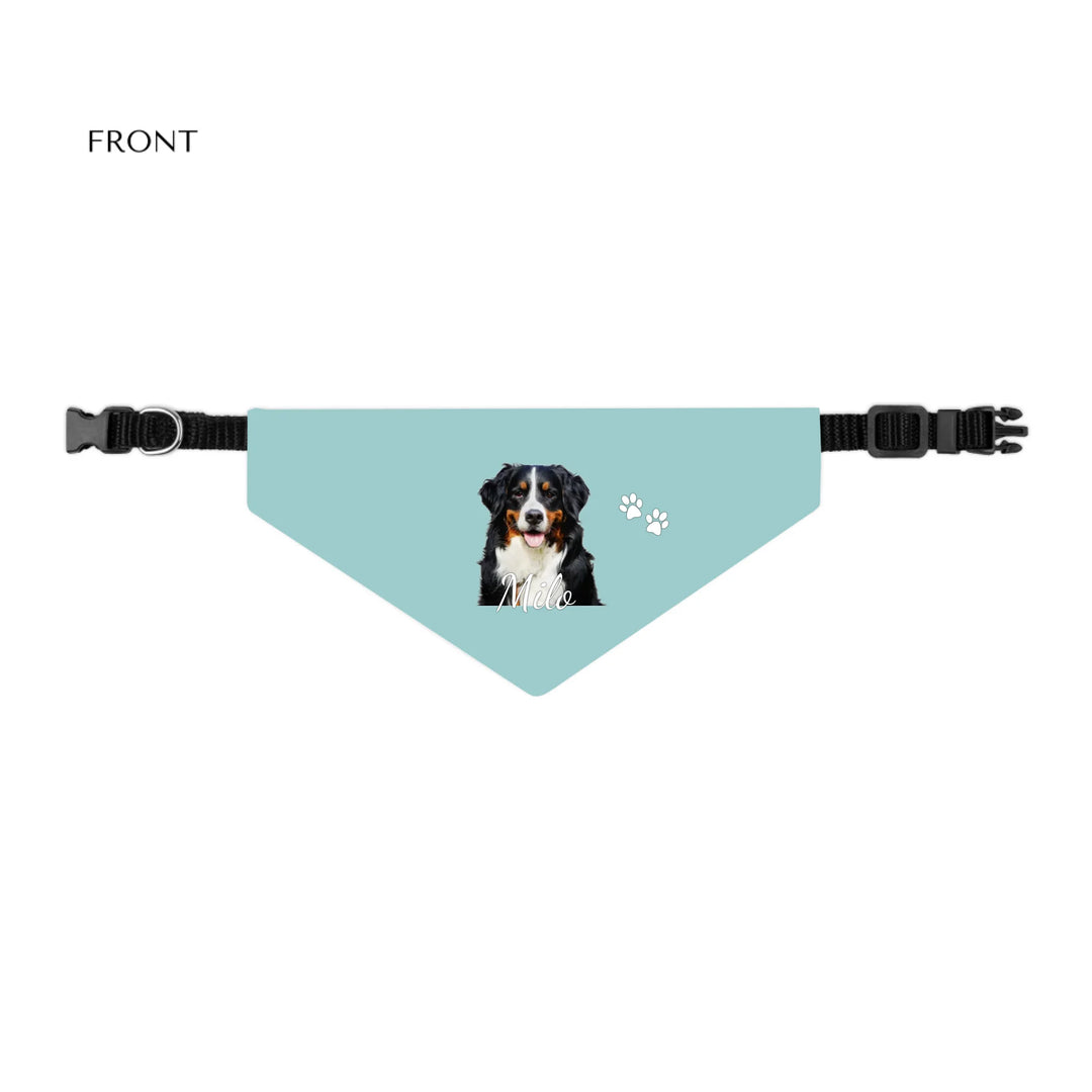 Personalized Photo pet bandana collar with custom text like a name. Available in different in any color for dogs or cats-ARTFULANE