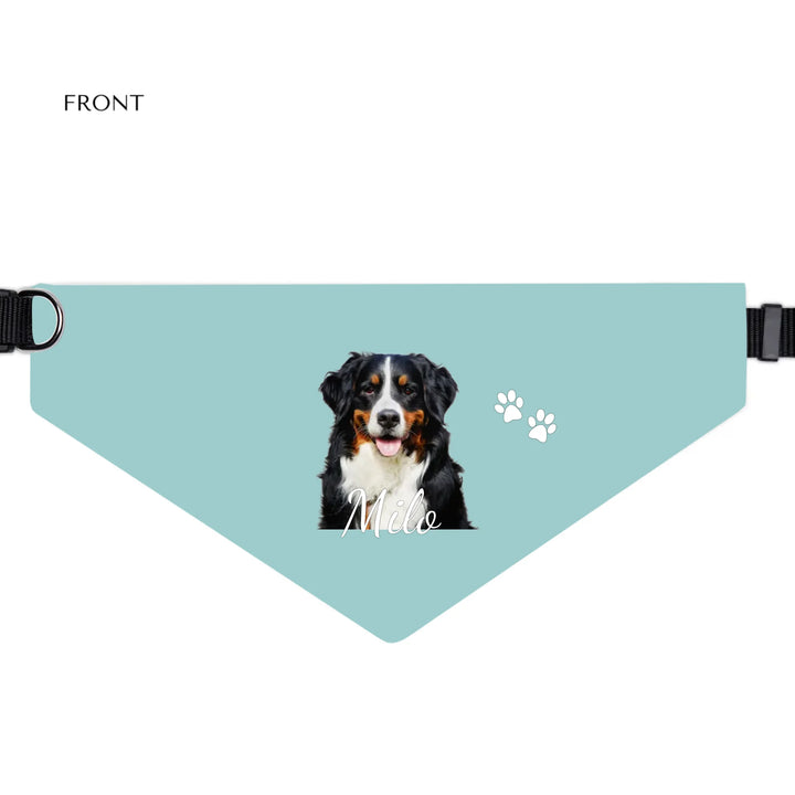 Personalized Photo pet bandana collar with custom text like a name. Available in different in any color for dogs or cats-ARTFULANE
