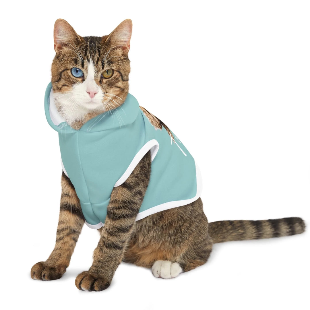 Cat wearing Personalized Photo pet hoodie with custom text like a name. Available in any color for dogs or cats-ARTFULANE