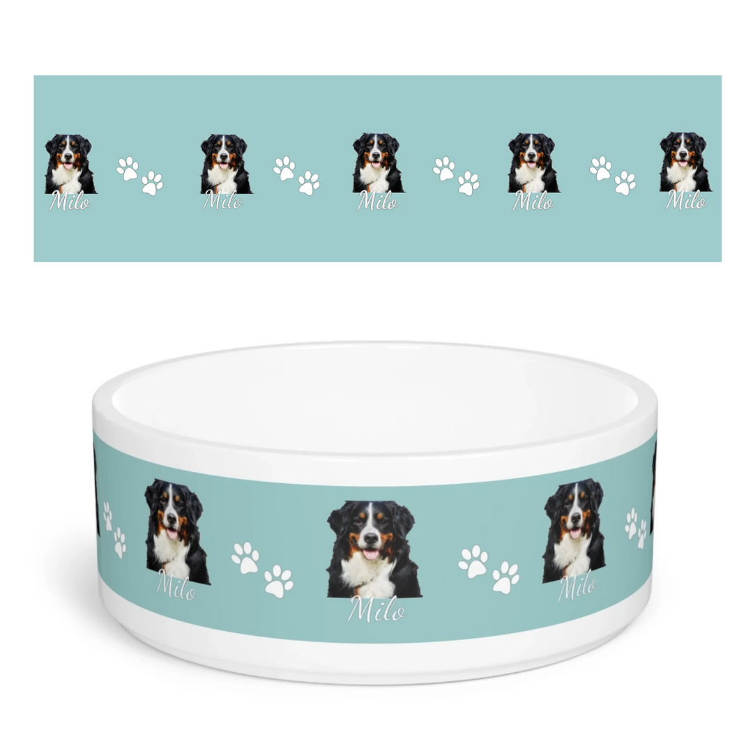 Personalized Photo pet ceramic bowl with custom text like a name. Available in any color for dogs or cats-ARTFULANE
