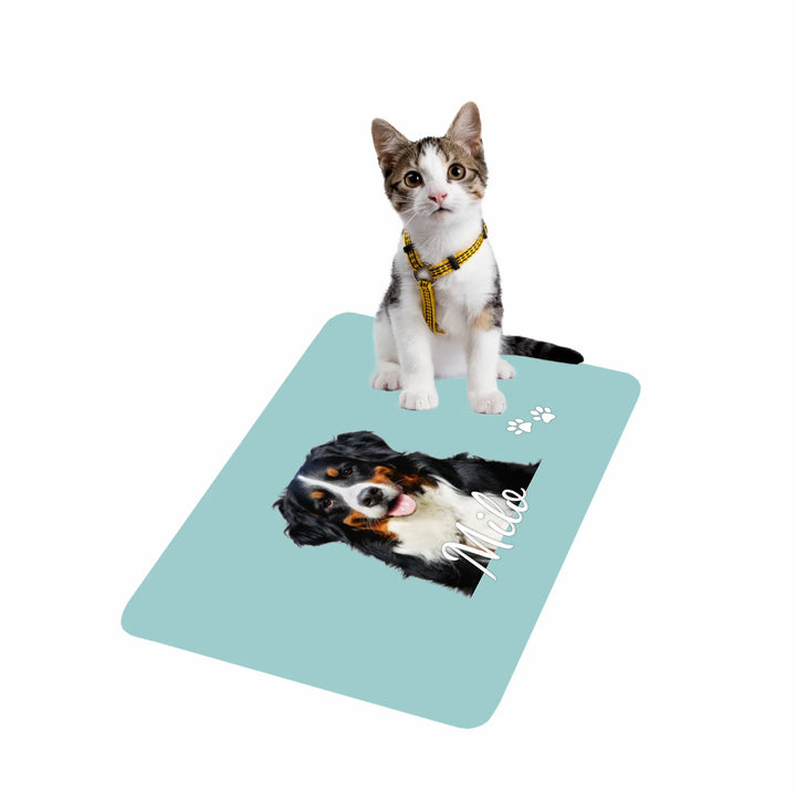 Personalized Photo pet feeding mat with custom text like a name. Available in any color for dogs or cats-ARTFULANE