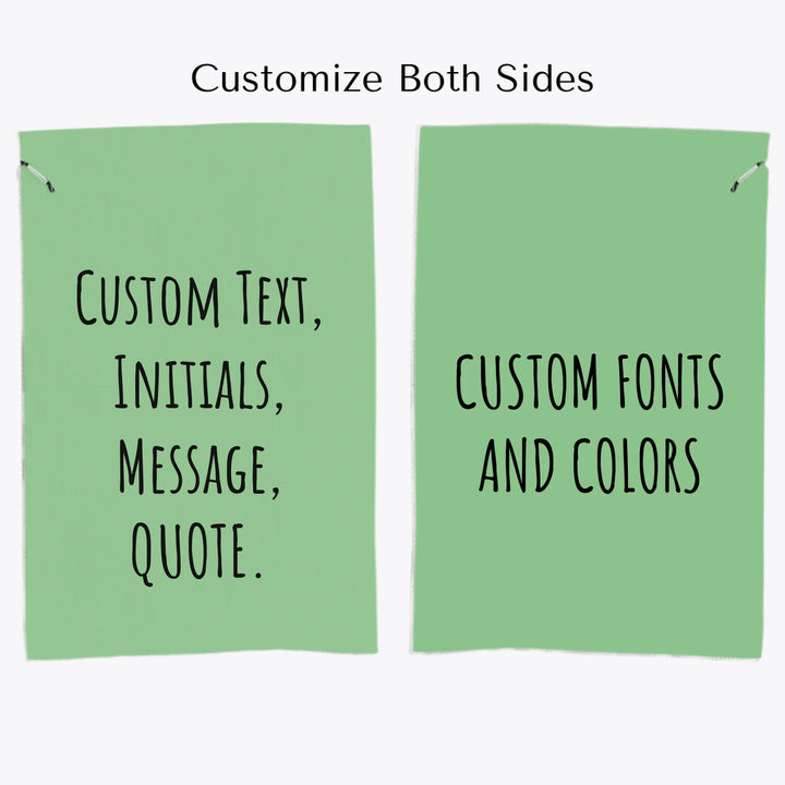 Personalized golf towels with custom text — add initials, name, or quote in any color and font style — premium gift for golfers by ARTFULANE