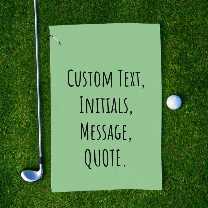 Personalized golf towels with custom text — add initials, name, or quote in any color and font style — premium gift for golfers by ARTFULANE