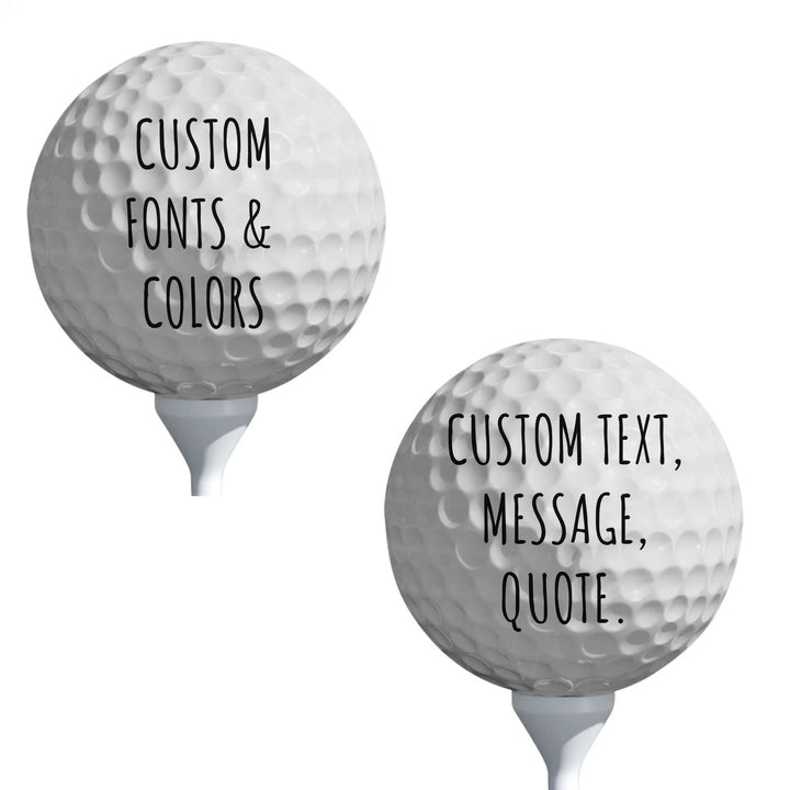 Personalized golf balls with custom text — add initials, name, or quote in any color and font style — premium gift for golfers by ARTFULANE