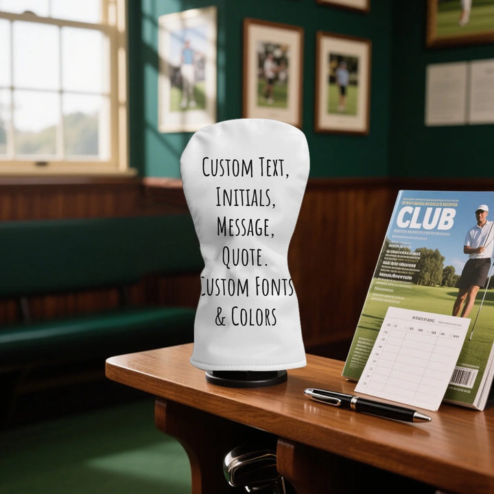 Personalized golf club head cover with custom text — add initials, name, or quote in any color and font style — premium gift for golfers by ARTFULANE