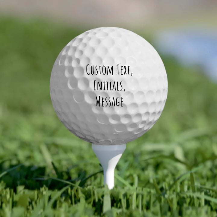 Personalized text golf balls set of 6 featuring initials, name, message, or quote in any color and various fonts — premium gift for sport lovers by ARTFULANE