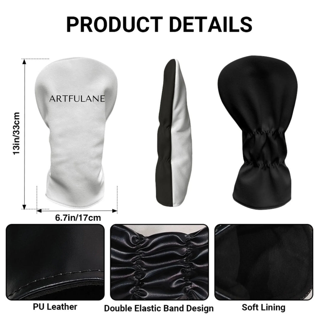 Personalized golf club head cover with custom spiral text — add initials, name, or quote in any color and font style — premium gift for golfers by ARTFULANE