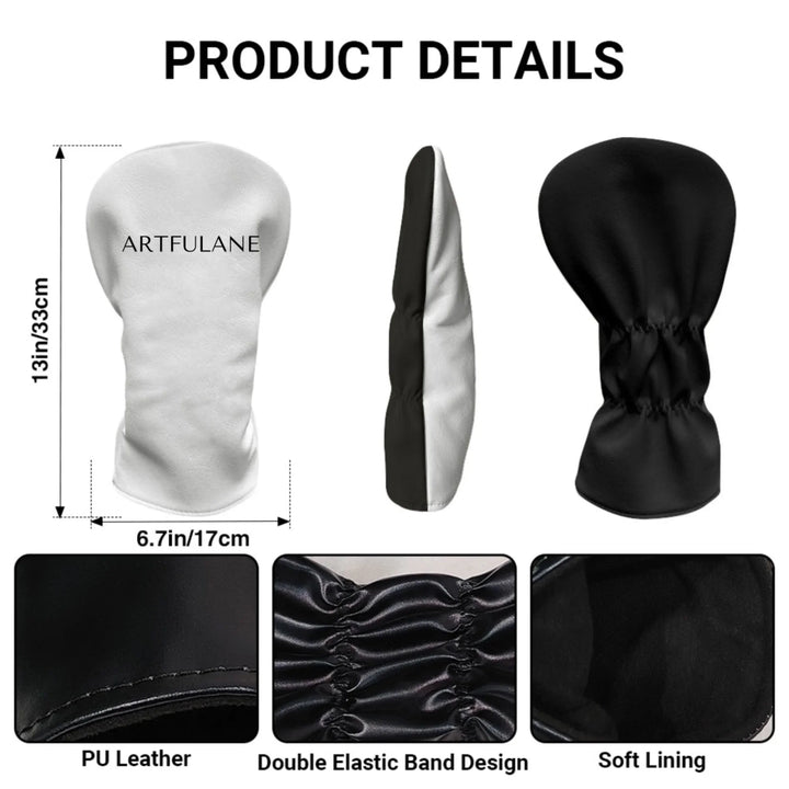 Personalized golf club head cover with custom spiral text — add initials, name, or quote in any color and font style — premium gift for golfers by ARTFULANE