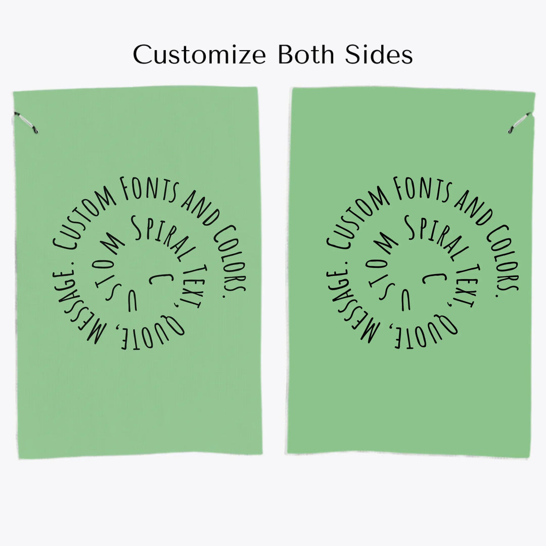 Personalized golf towels with custom spiral text — add initials, name, or quote in any color and font style — premium gift for golfers by ARTFULANE