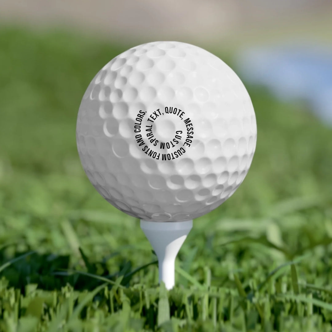 Personalized spiral text golf balls set of 6 featuring initials, name, message, or quote in any color and various fonts — premium gift for sport lovers by ARTFULANE