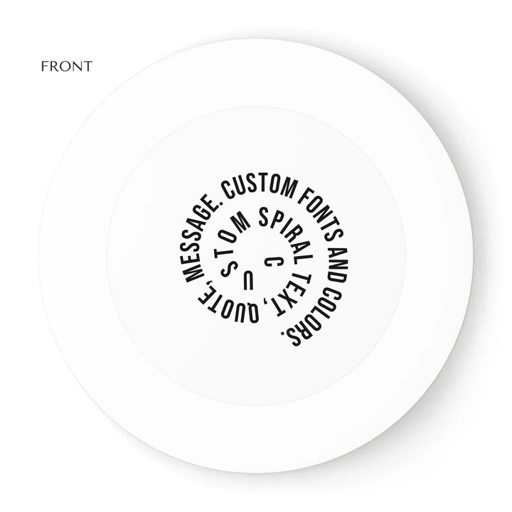 Personalized spiral text frisbee featuring initials, name, message, or quote in any color and various fonts — premium gift for sport lovers by ARTFULANE