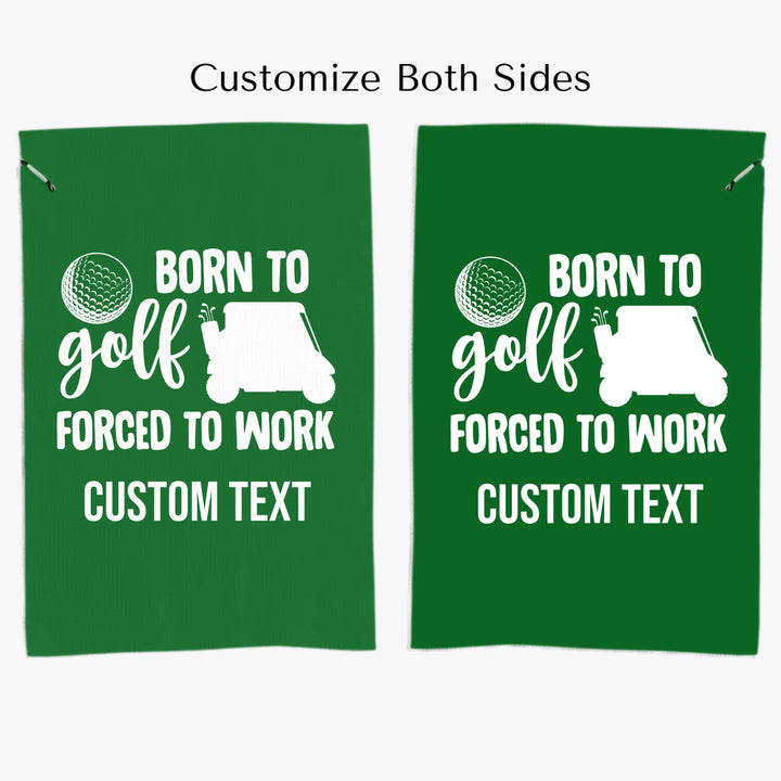 Personalized golf towels with custom spiral text — add initials, name, or quote in any color and font style — premium gift for golfers by ARTFULANE