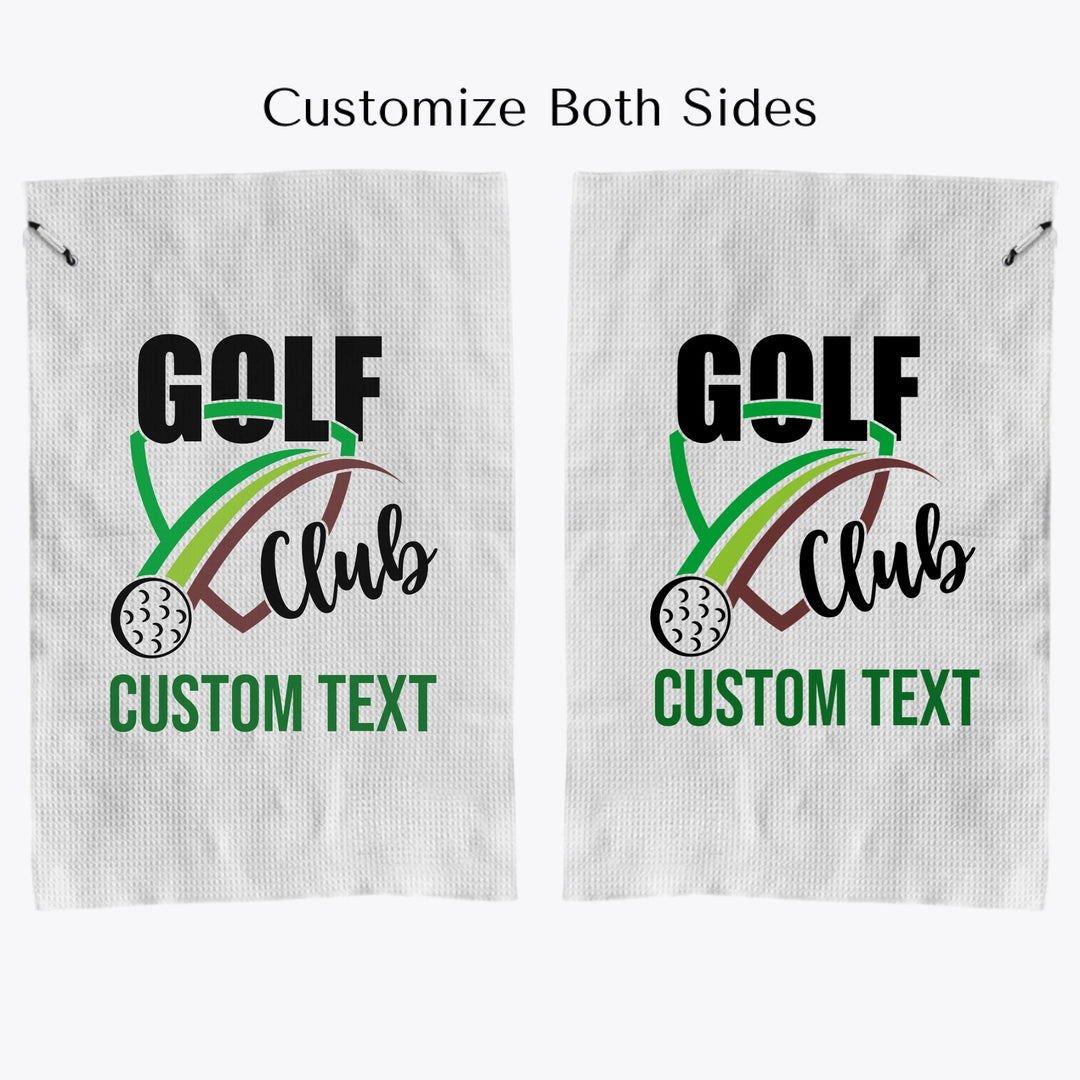 Personalized golf towels with custom spiral text — add initials, name, or quote in any color and font style — premium gift for golfers by ARTFULANE