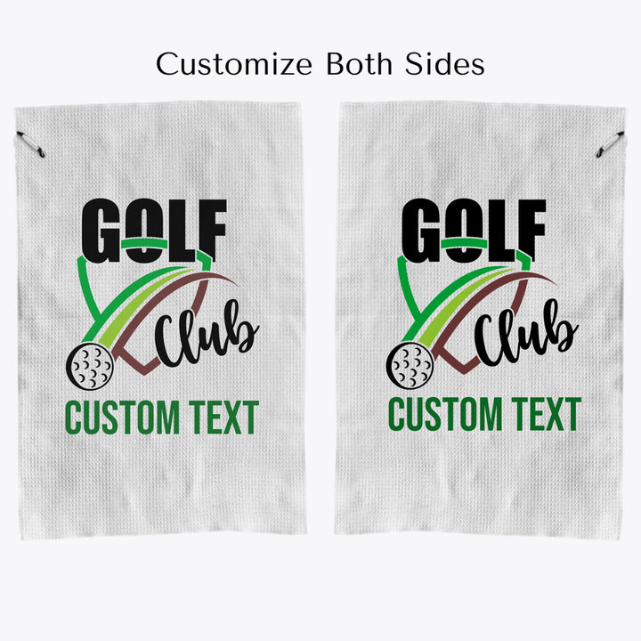Personalized golf towels with custom spiral text — add initials, name, or quote in any color and font style — premium gift for golfers by ARTFULANE