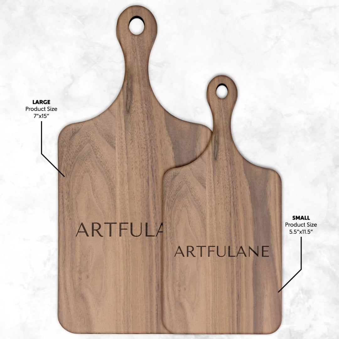 Size Guide for Walnut Hardwood Paddle Cutting Board - ARTFULANE