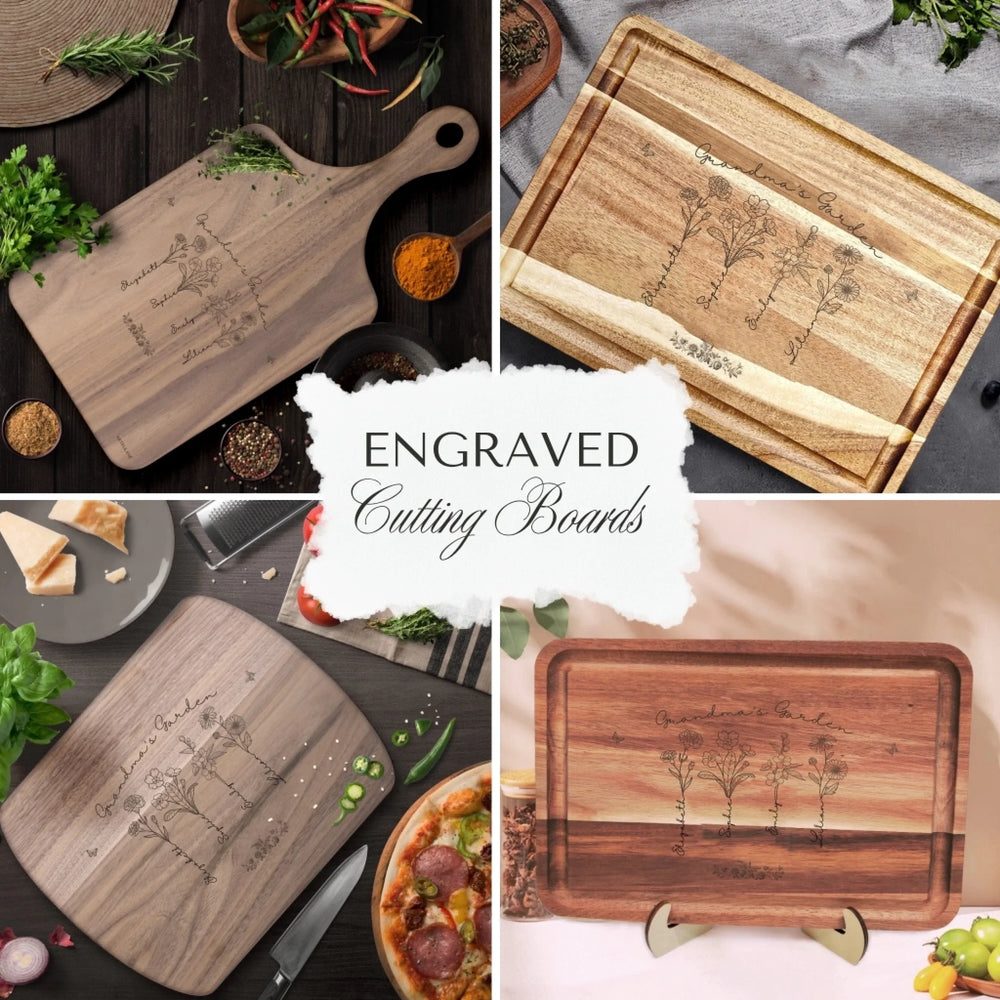 Custom Birth Month Flowers Engraved Wooden Cutting Boards - ARTFULANE