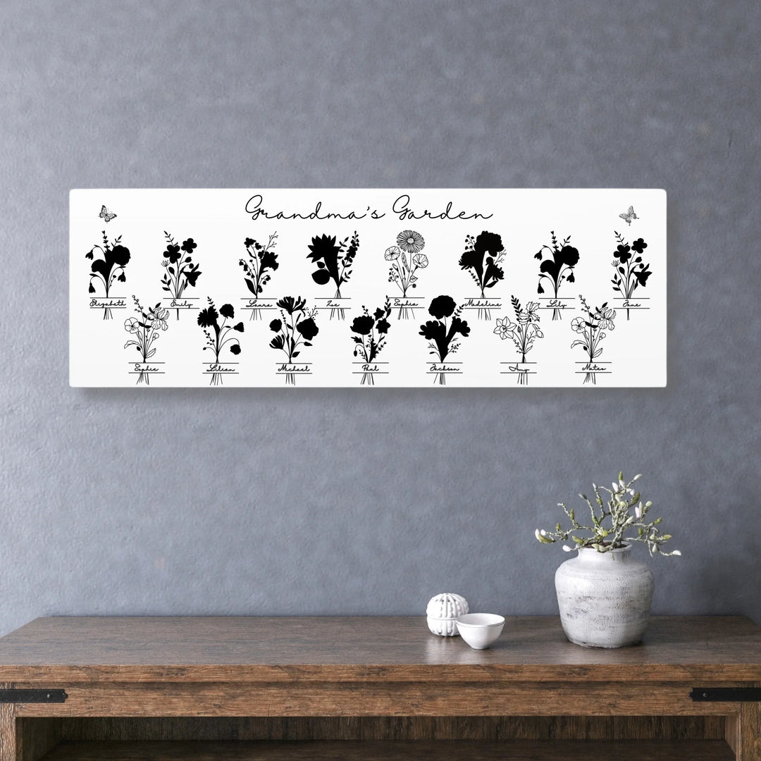 Personalized Monogram Birth Month Flower Bouquets Wall Art in any color line art, featuring custom monogram, names, and color options-ARTFULANE