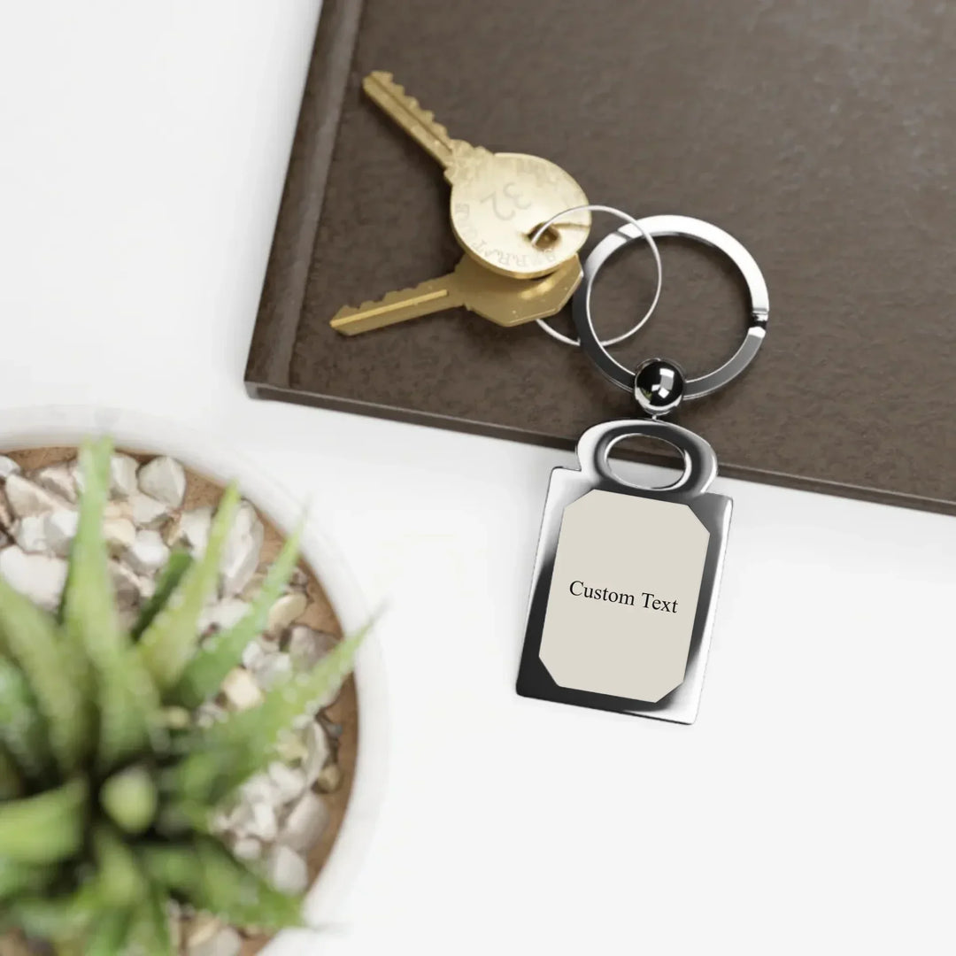 Rectangle Photo Keyring on table-Custom background color and text-ARTFULANE
