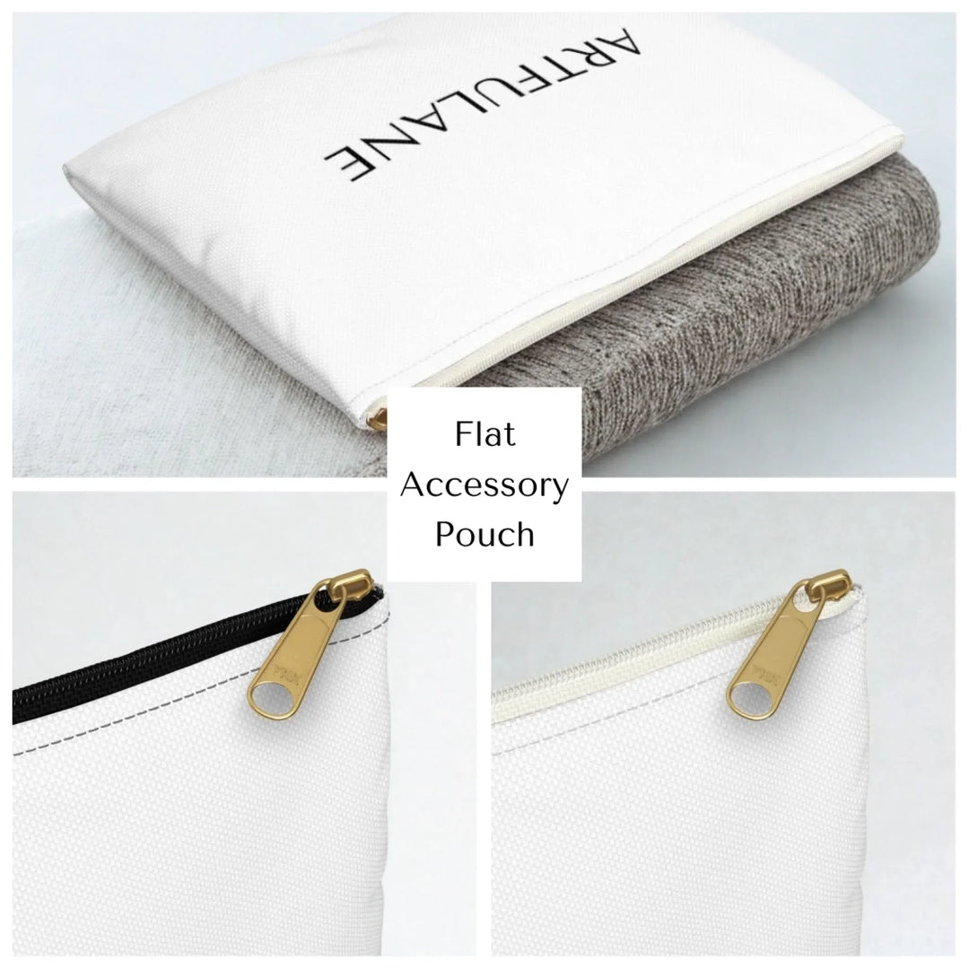 Product details of flat accessory pouch with white or black zippers-ARTFULANE