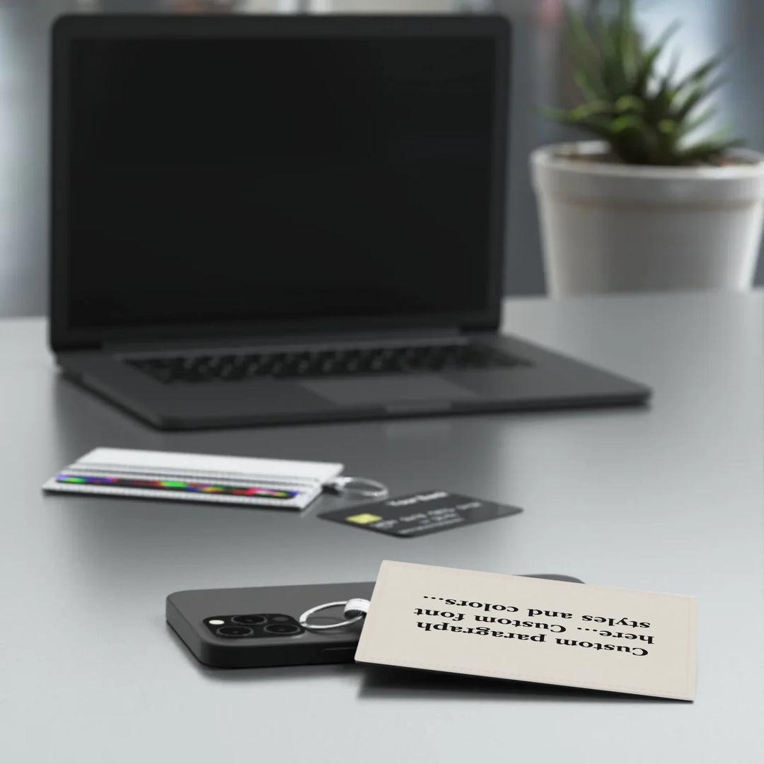 Saffiano Leather Card Holder in use-Custom message, fonts, and colors-ARTFULANE
