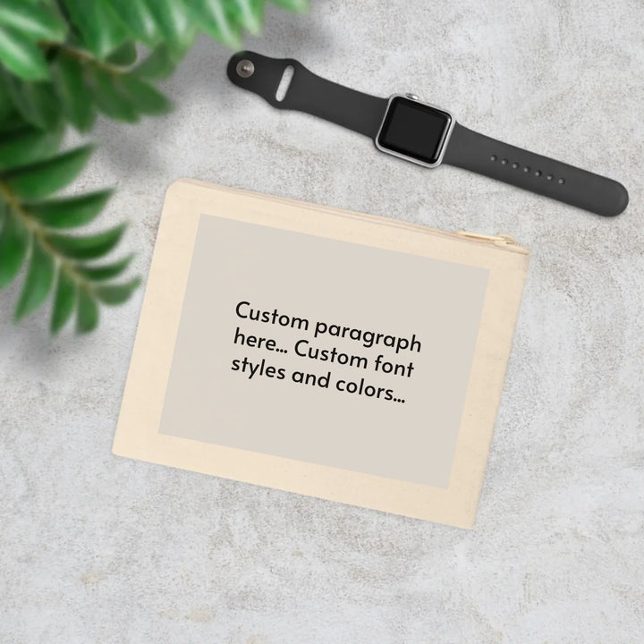 Cotton Accessory Zipper Pouch on table-Custom message, fonts, and colors-ARTFULANE