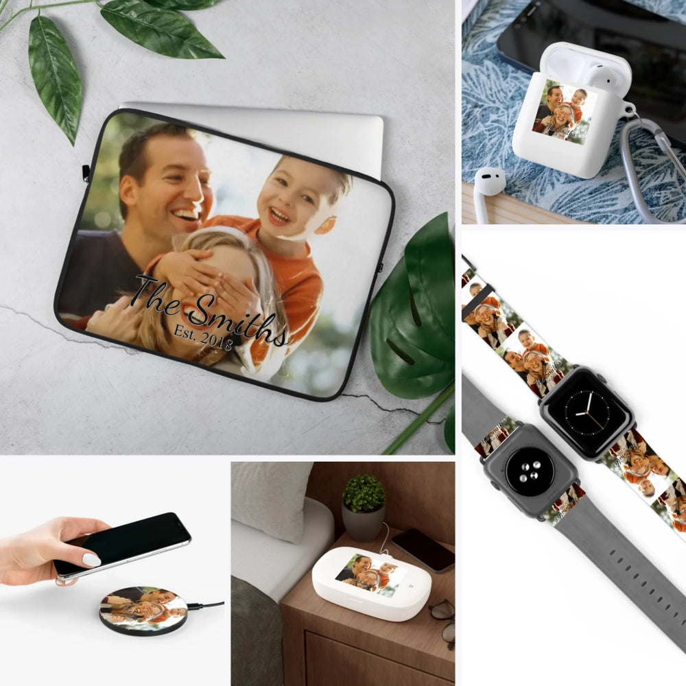 Custom Photo Tech Accessories - Laptop Sleeve, Watch Band, Phone Grip, AirPod Case, Charger & UV Sanitizer - ARTFULANE
