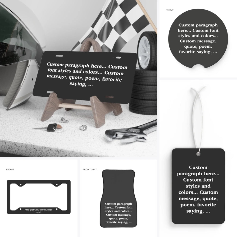 Custom Text Car Accessories - License Plate & Frame, Magnets, Bumper Stickers, Air Freshener, Coaster, & Floor Mats - ARTFULANE