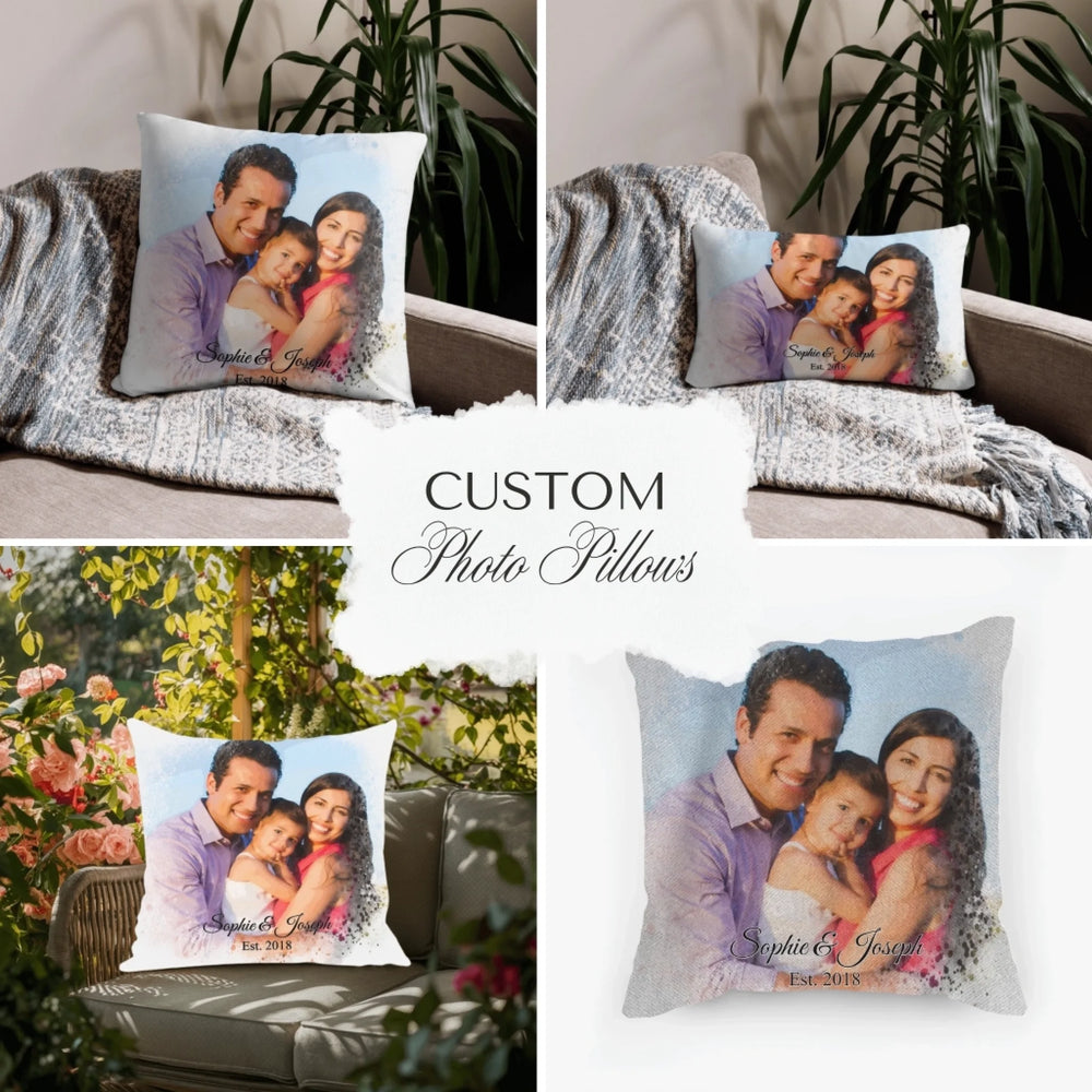 Custom Watercolor Border Photo Pillows - Throw, Suede, Lumbar, Woven & Outdoor Pillows - ARTFULANE