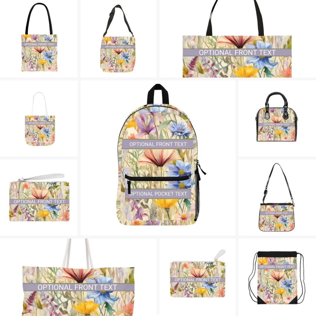 Custom Wildflower Herbarium Bags - Tote, Weekender, Shoulder, Clutch, Backpack & String Bags - ARTFULANE