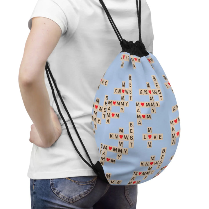 Custom-drawstring-bag-Mom-Knows-Best-on-person-artfulane