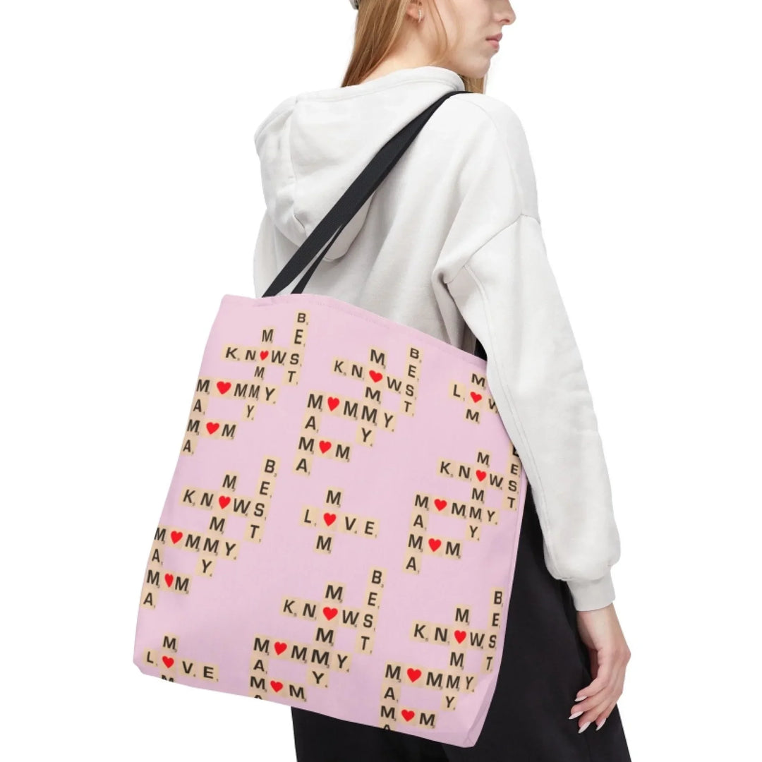 Custom-tote-bag-Mom-Knows-Best-on-model-artfulane