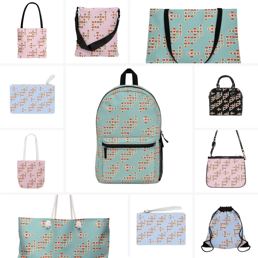 Mom Knows Best Word Tile Everyday Bags - Tote, Weekender, Shoulder, Clutch, Backpack & String Bags - ARTFULANE