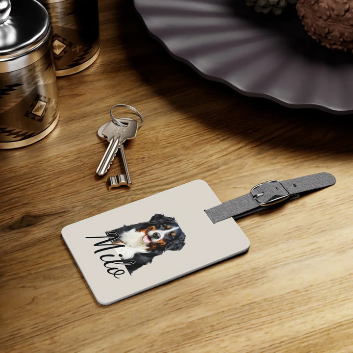 Saffiano Luggage Tag on table-Custom photo, text, fonts, and colors-ARTFULANE