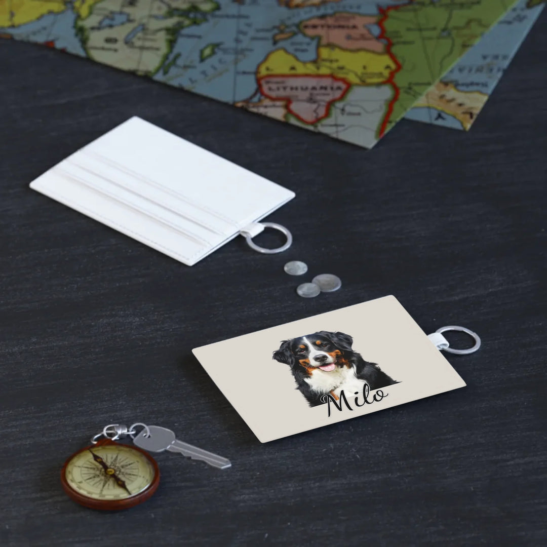 Saffiano Leather Card Holder on table-Custom photo, text, fonts, and colors-ARTFULANE