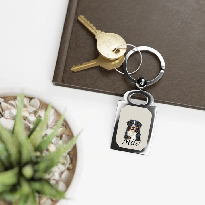 Rectangle Photo Keyring on table-Custom photo, text, fonts, and colors-ARTFULANE