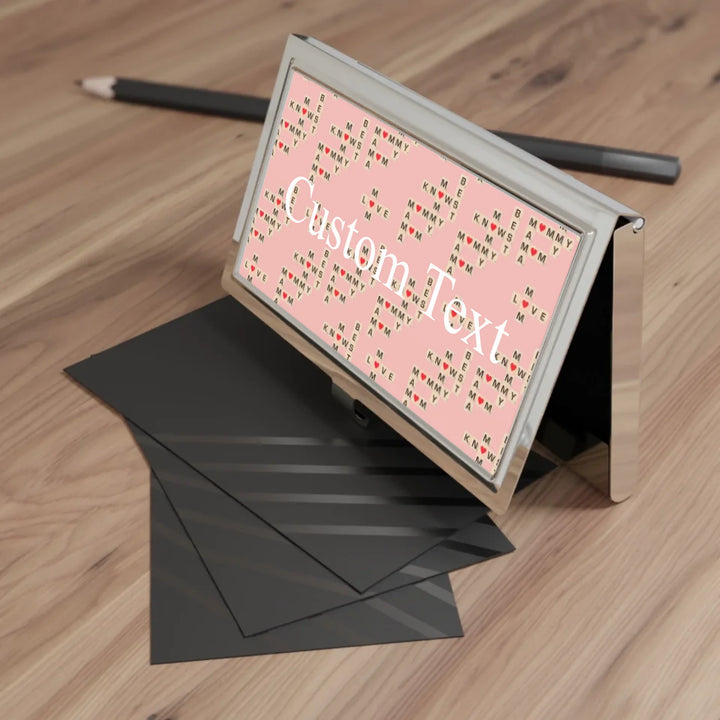 Custom-Travel-Accessories-business-card-holder-in-usage-Mom-Knows-Best-artfulane