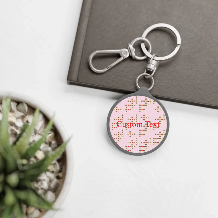 Custom-Travel-Accessories-circle-keyring-tag-in-context-Mom-Knows-Best-artfulane