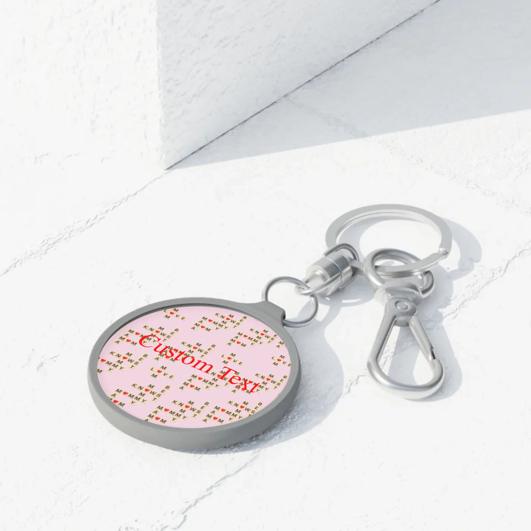 Custom-Travel-Accessories-circle-keyring-tag-on-table-Mom-Knows-Best-artfulane