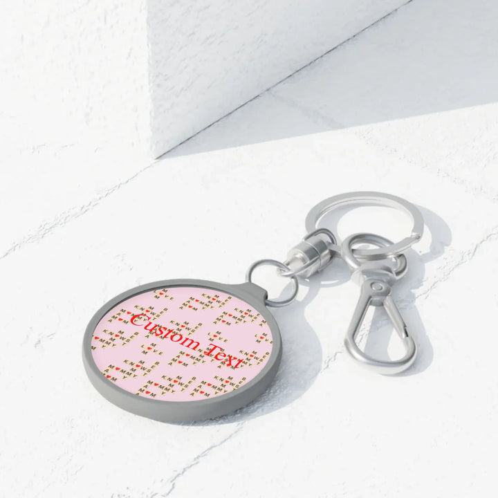 Custom-Travel-Accessories-circle-keyring-tag-on-table-Mom-Knows-Best-artfulane