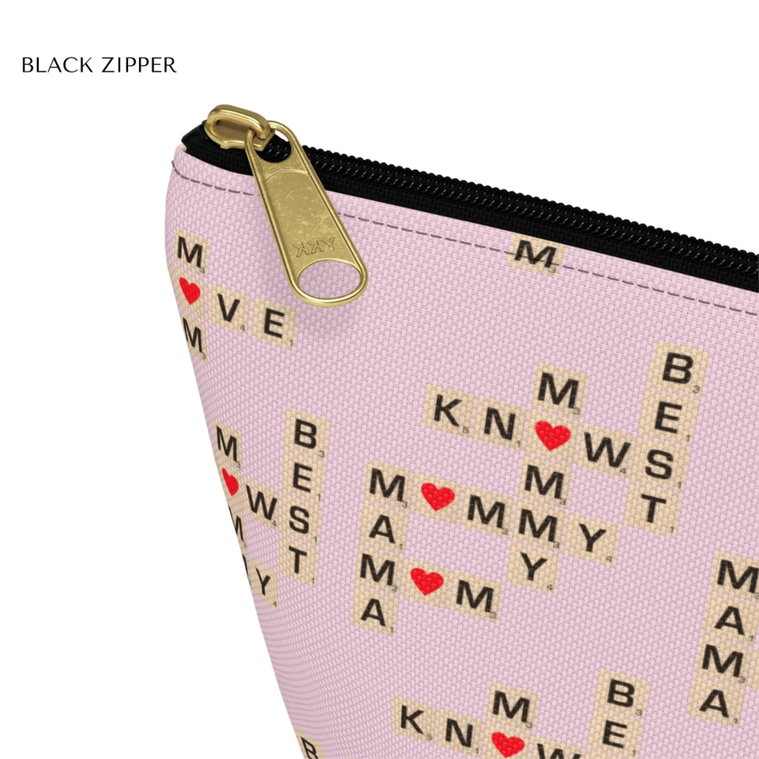 Custom-Travel-Accessories-structured-accessory-pouch-black-zipper-Mom-Knows-Best-artfulane