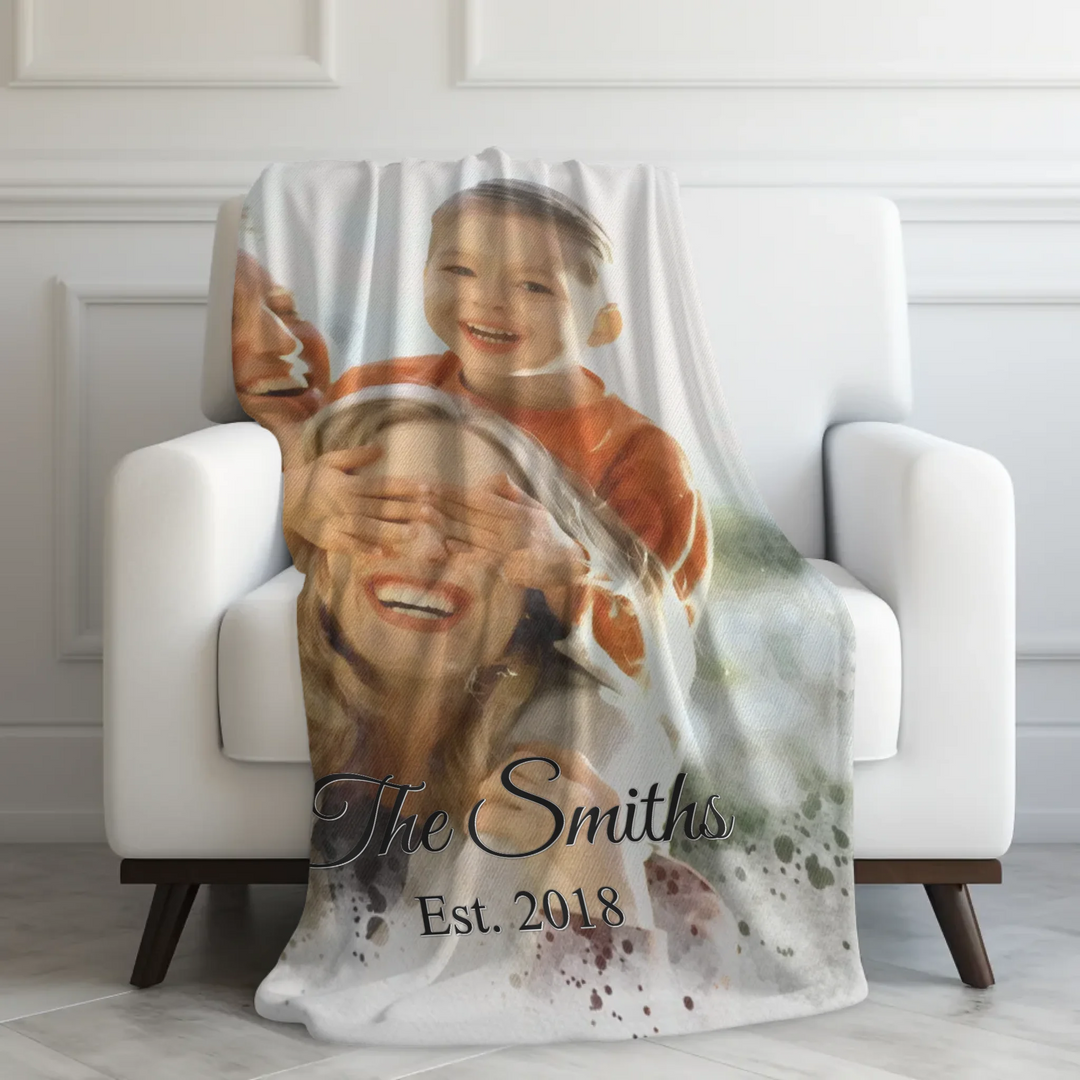 Custom-Watercolor-Birth-Month-Flower-Garden-velveteen-Blanket-on-chair-artfulane