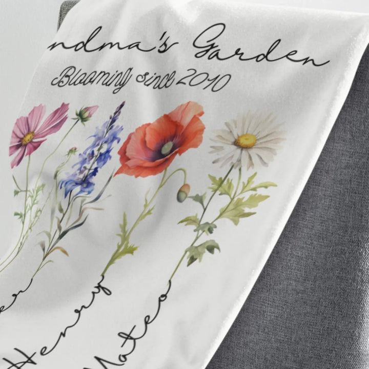 Close-up-of-Custom-Watercolor-Birth-Month-Flower-Garden-velveteen-Blanket-artfulane