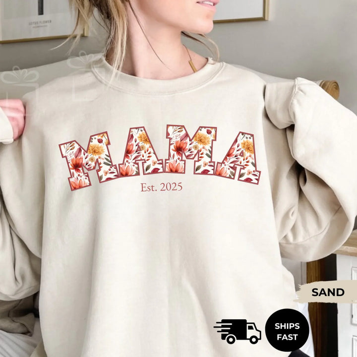 Personalized ‘This Mama Loves Her Blessings’ Gildan sweatshirt or hoodie, featuring custom kids names printed below gift box icons on the sleeve — cozy unisex holiday apparel for moms or grandmas-ARTFULANE