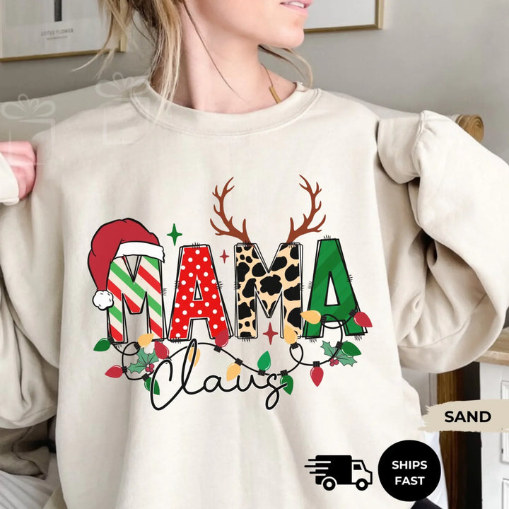 Personalized ‘This Mama Loves Her Blessings’ Gildan sweatshirt or hoodie, featuring custom kids names printed below gift box icons on the sleeve — cozy unisex holiday apparel for moms or grandmas-ARTFULANE