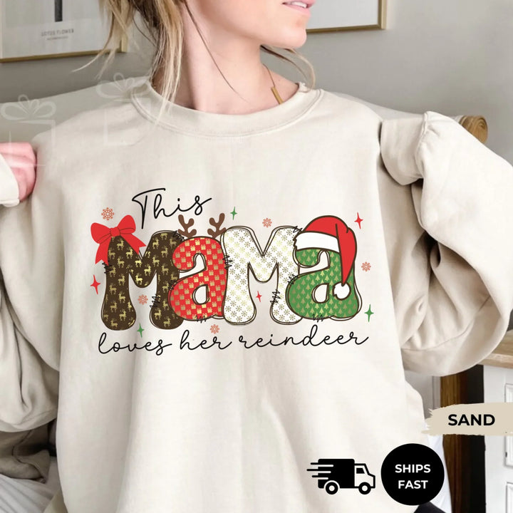 Personalized ‘This Mama Loves Her Blessings’ Gildan sweatshirt or hoodie, featuring custom kids names printed below gift box icons on the sleeve — cozy unisex holiday apparel for moms or grandmas-ARTFULANE