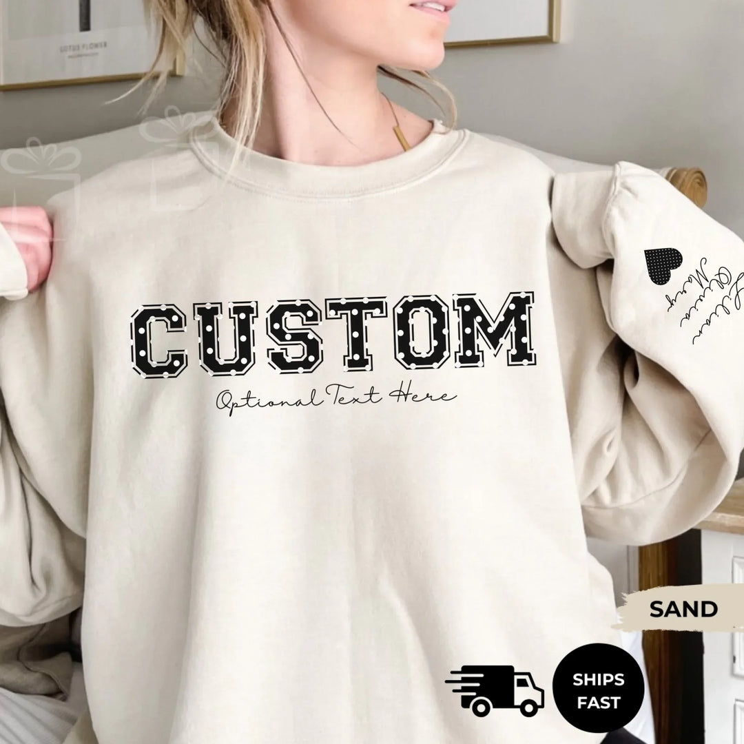 Personalized ‘This Mama Loves Her Blessings’ Gildan sweatshirt or hoodie, featuring custom kids names printed below gift box icons on the sleeve — cozy unisex holiday apparel for moms or grandmas-ARTFULANE